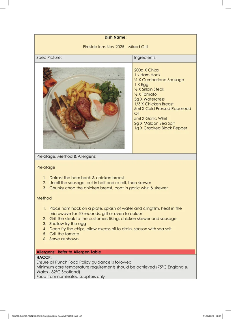 Mixed Grill spec sheet