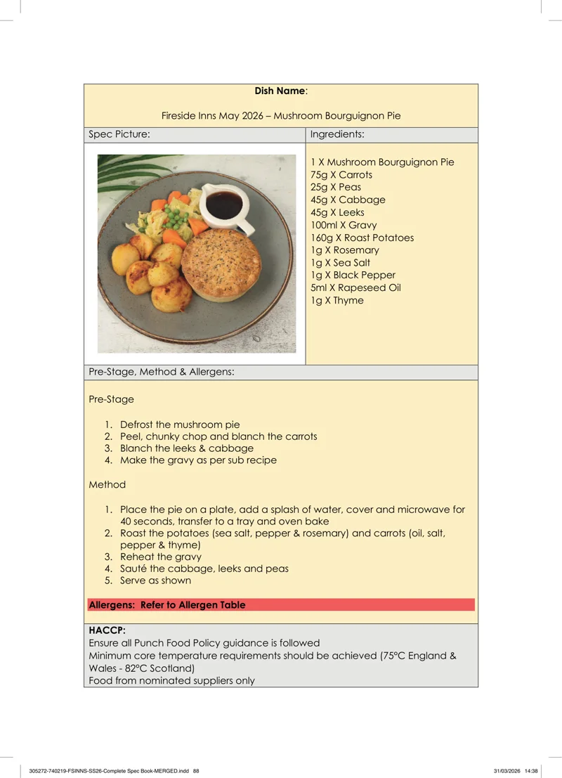 Mushroom Bourguignon Pie spec sheet