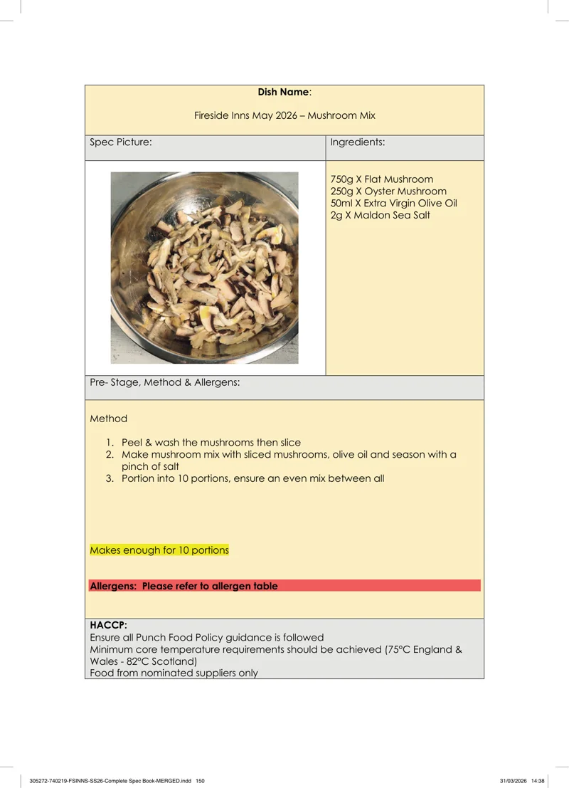 Mushroom Mix spec sheet