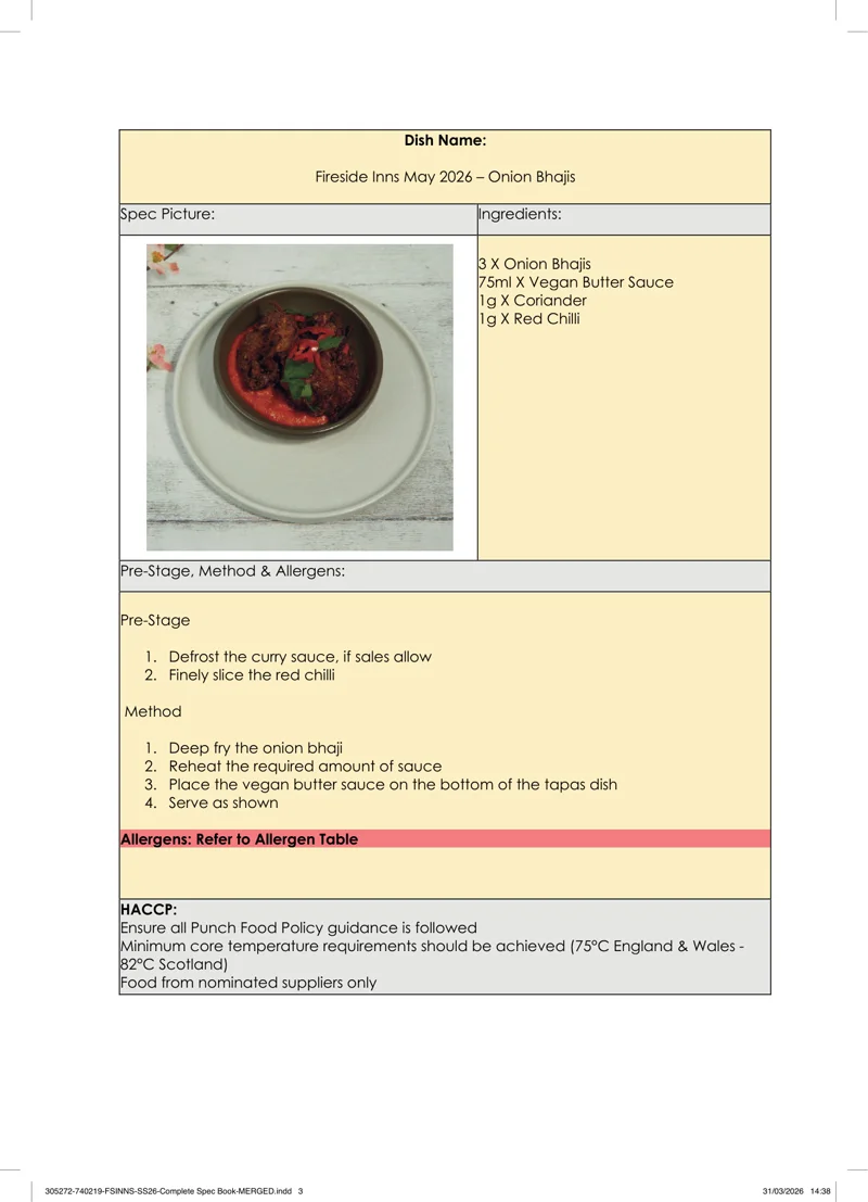 Onion Bhajis spec sheet