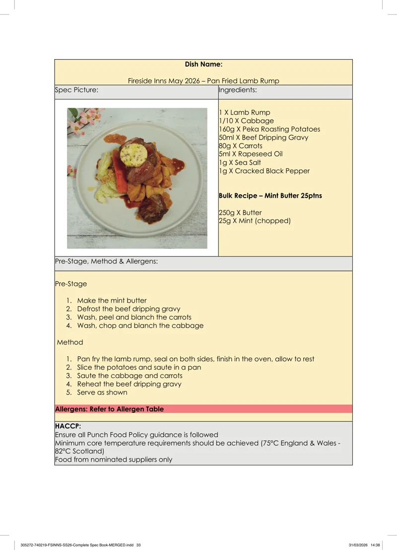 Pan Fried Lamb Rump spec sheet
