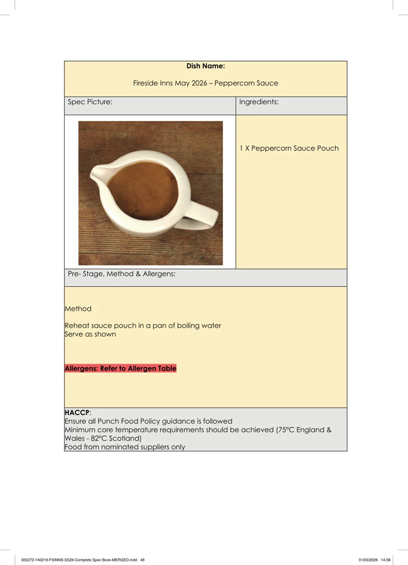 Peppercorn Sauce spec sheet