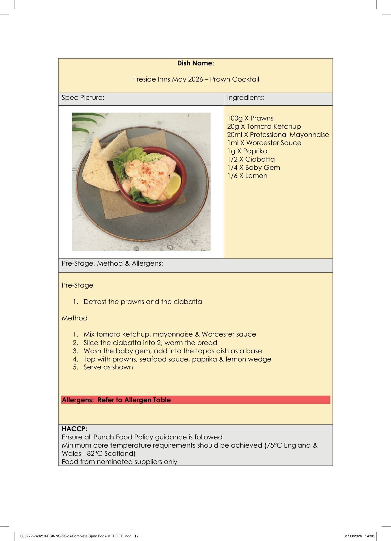 Prawn Cocktail spec sheet