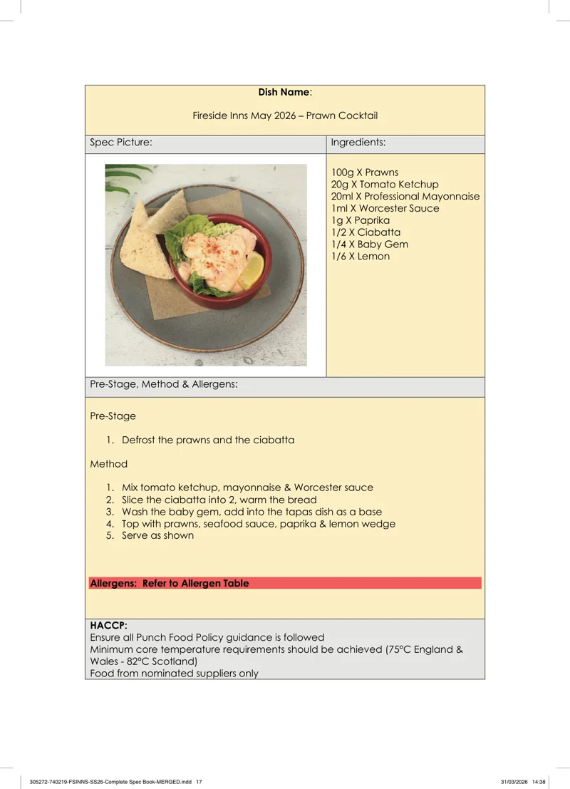 Prawn Cocktail spec sheet