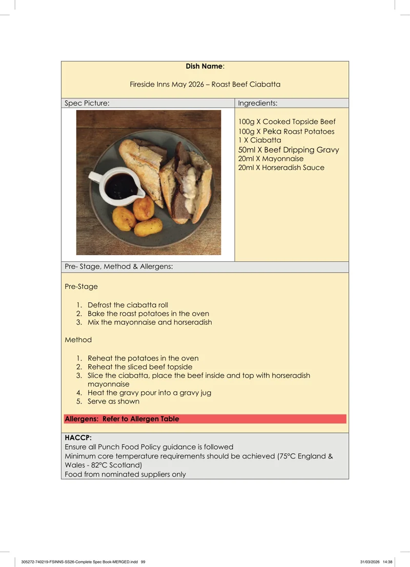 Roast Beef Ciabatta spec sheet