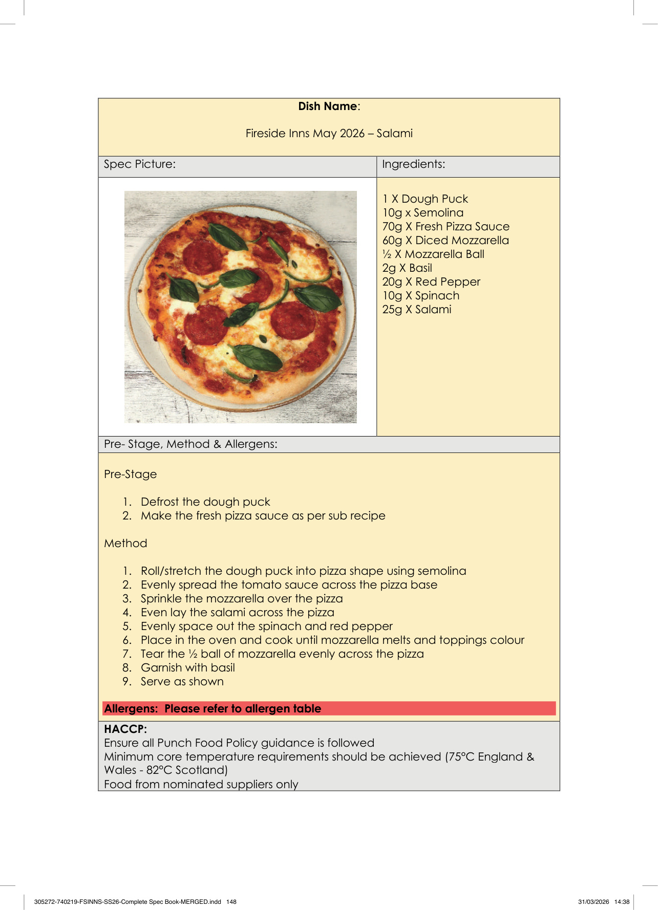 Salami spec sheet