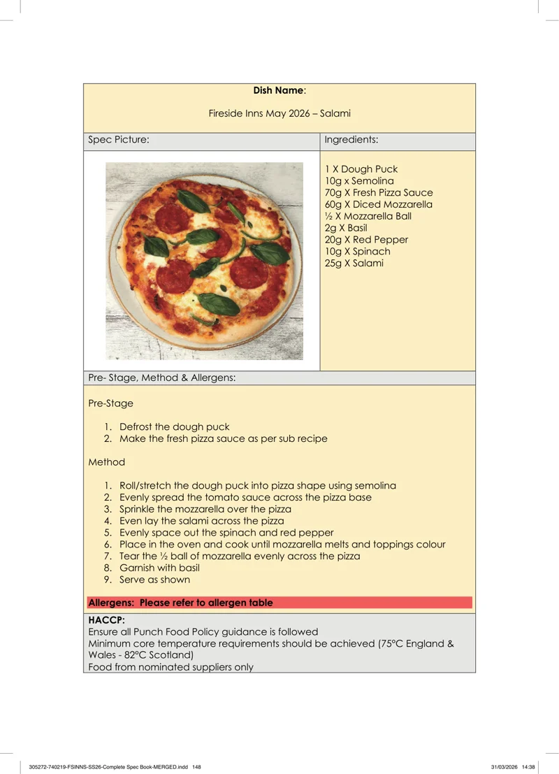 Salami spec sheet