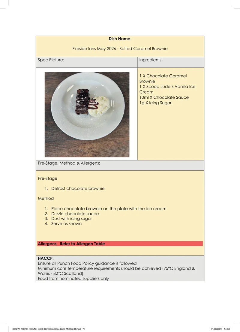 Salted Caramel Brownie spec sheet