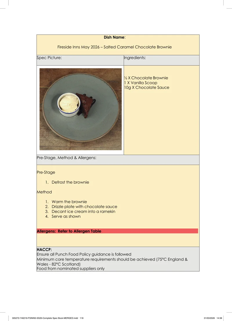 Salted Caramel Chocolate Brownie spec sheet