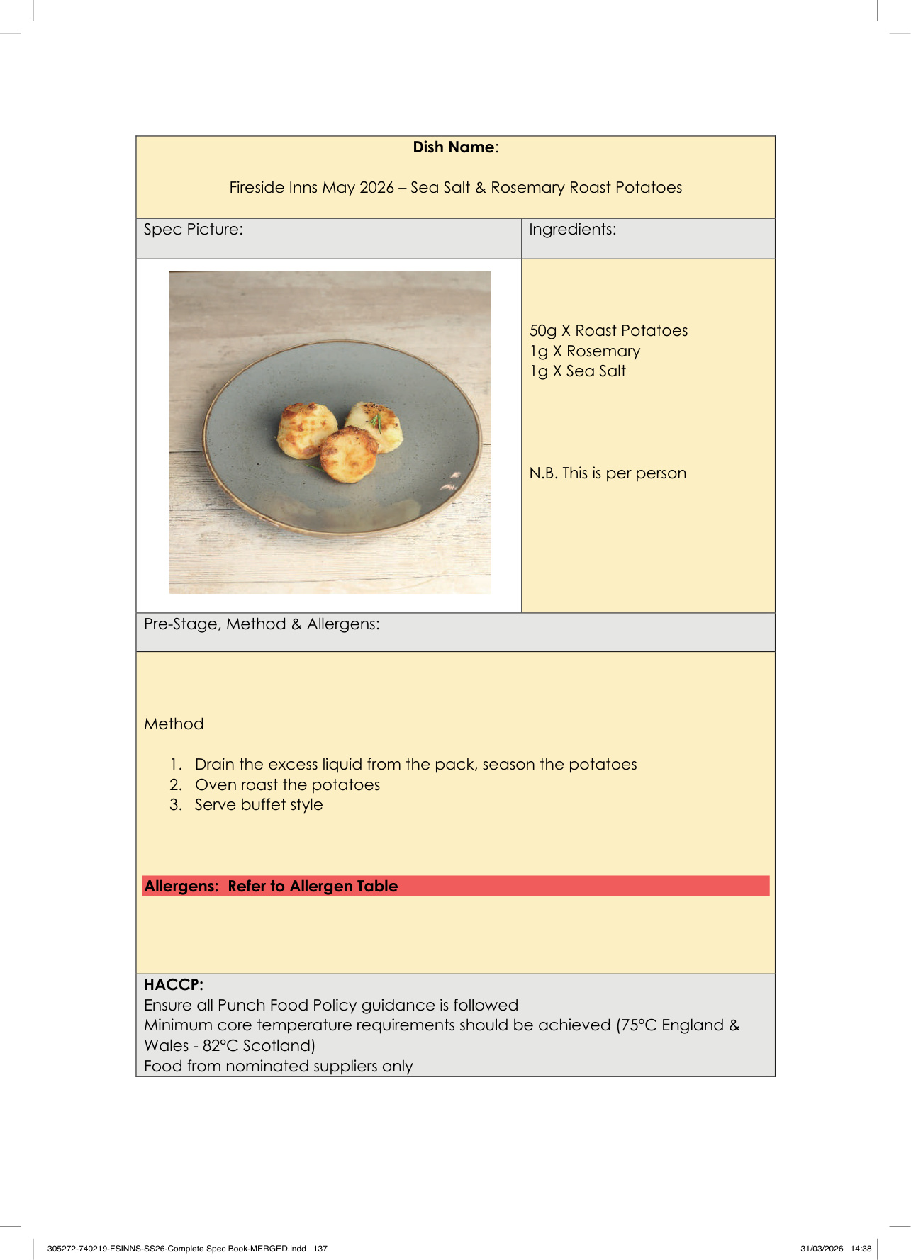 Sea Salt & Rosemary Roast Potatoes spec sheet