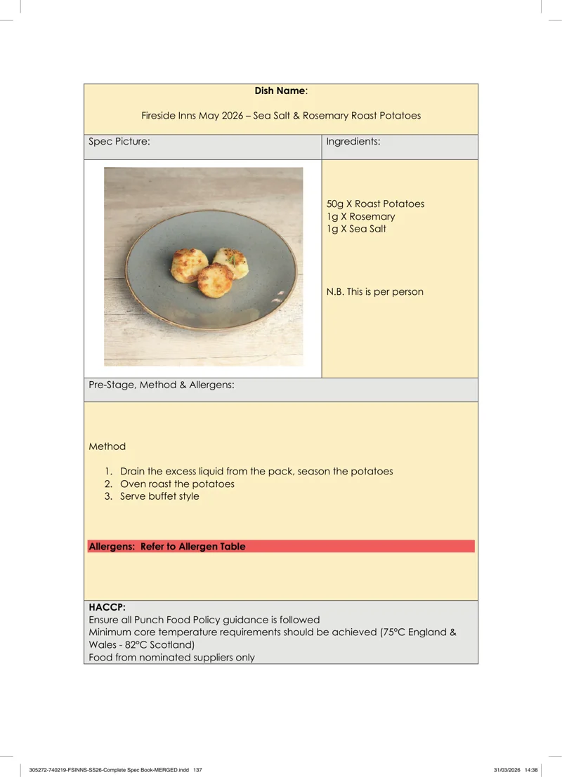 Sea Salt & Rosemary Roast Potatoes spec sheet
