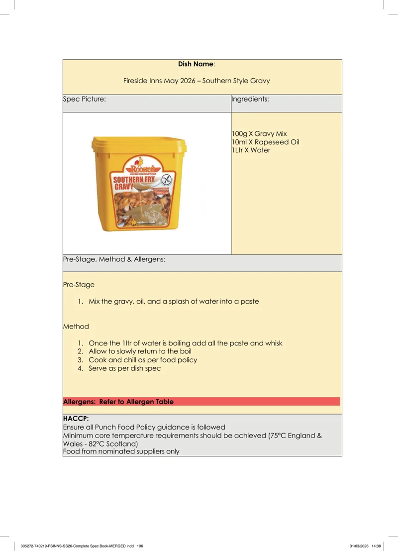 Southern Style Gravy spec sheet