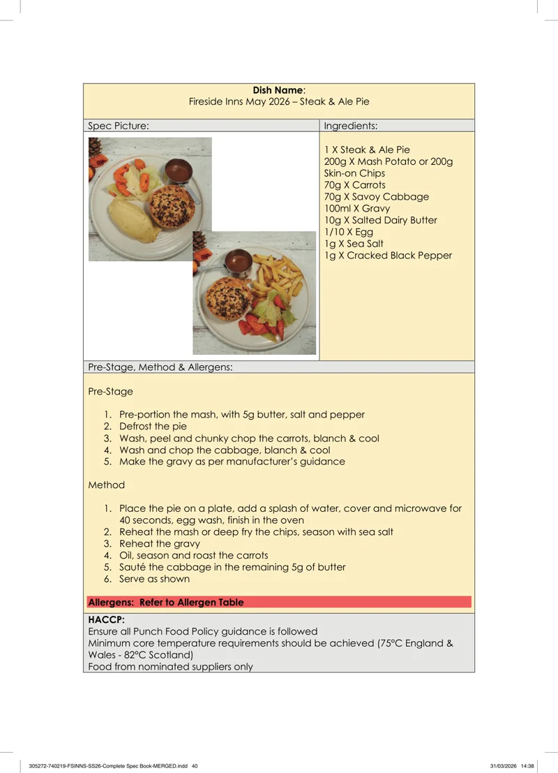 Steak & Ale Pie spec sheet
