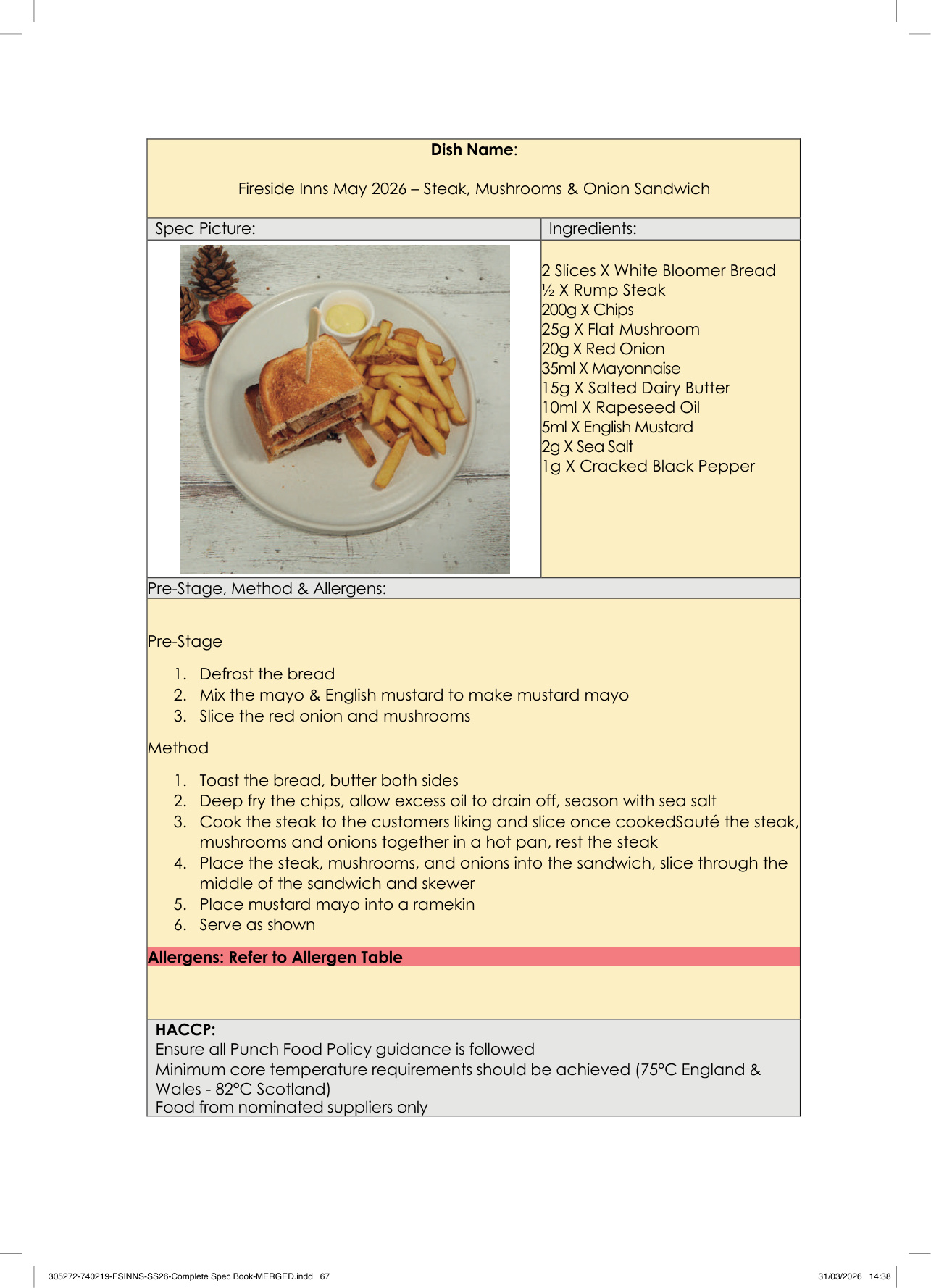 Steak, Mushrooms & Onion Sandwich spec sheet