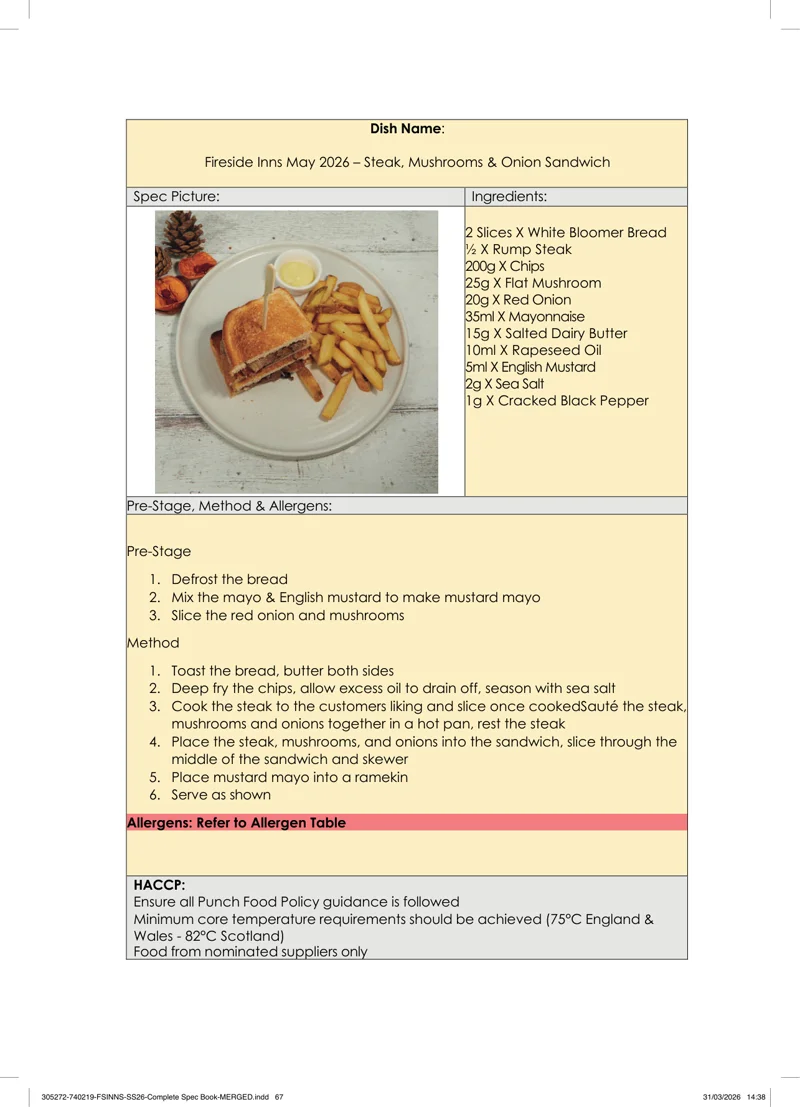 Steak, Mushrooms & Onion Sandwich spec sheet