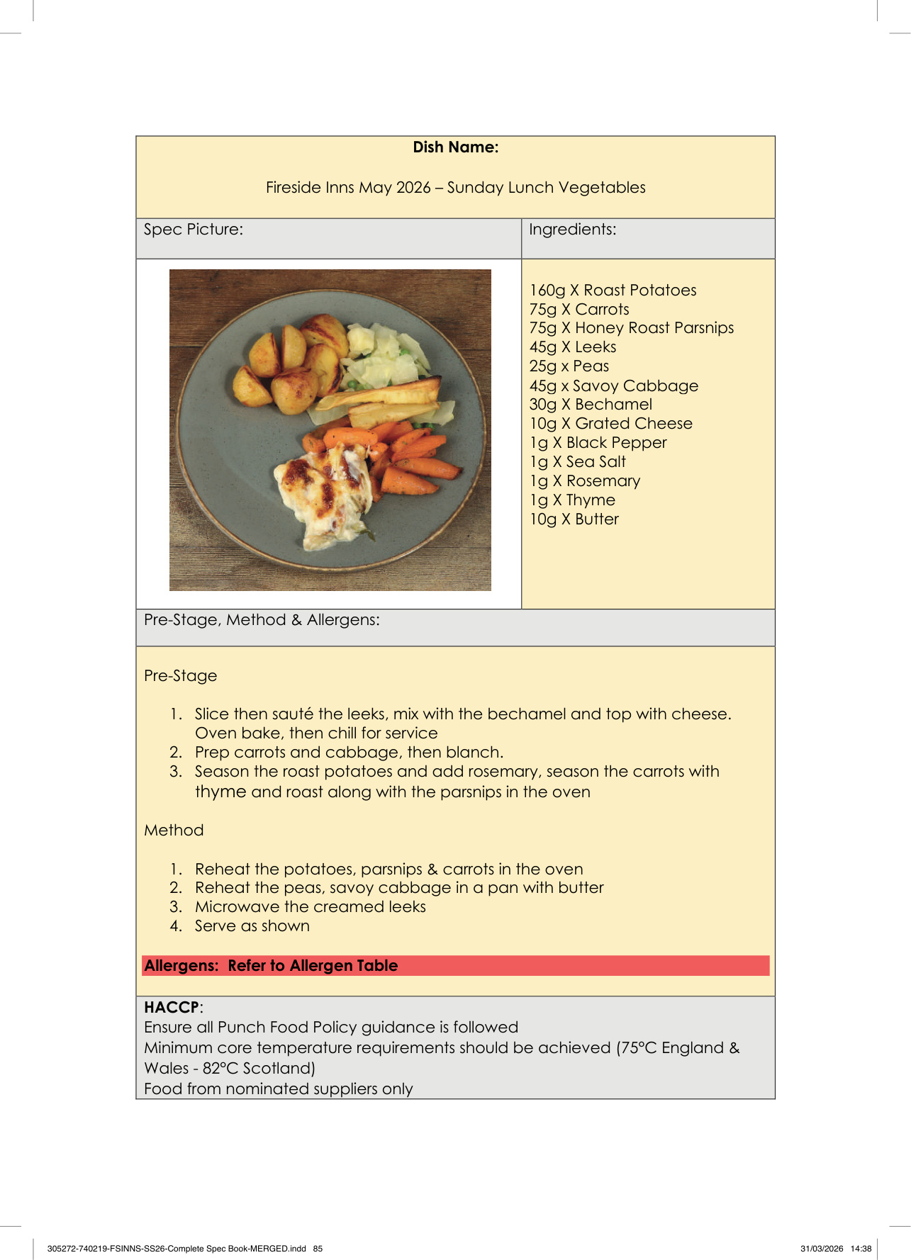 Sunday Lunch Vegetables spec sheet