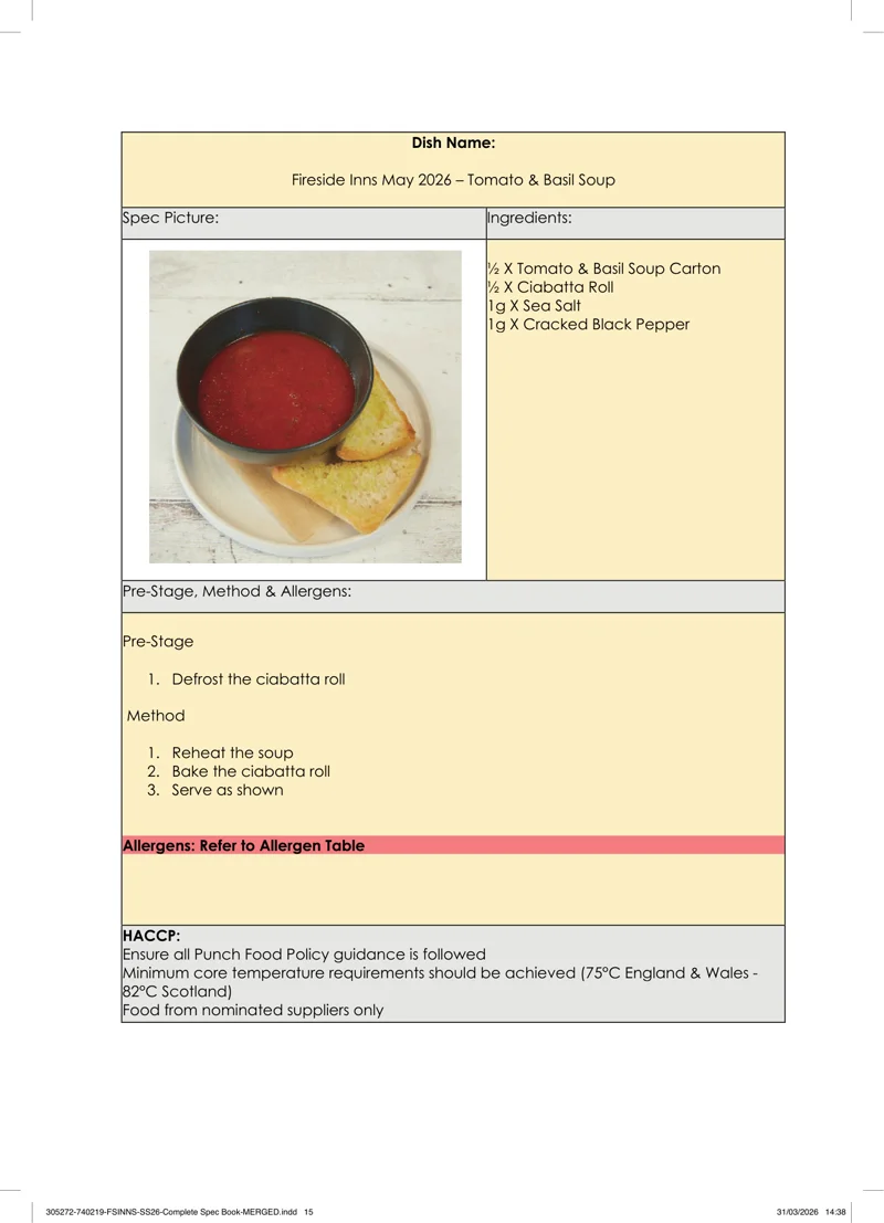 Tomato & Basil Soup spec sheet