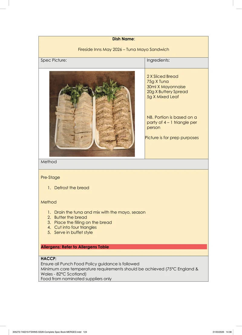 Tuna Mayo Sandwich spec sheet