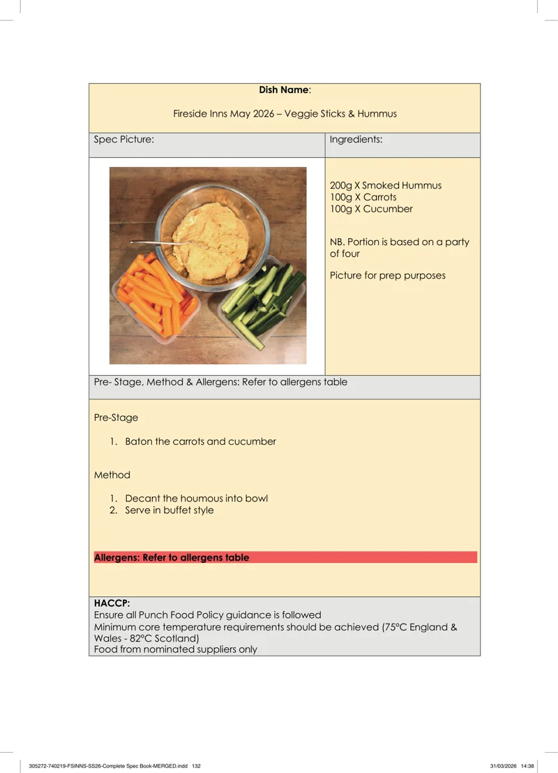 Veggie Sticks & Hummus spec sheet