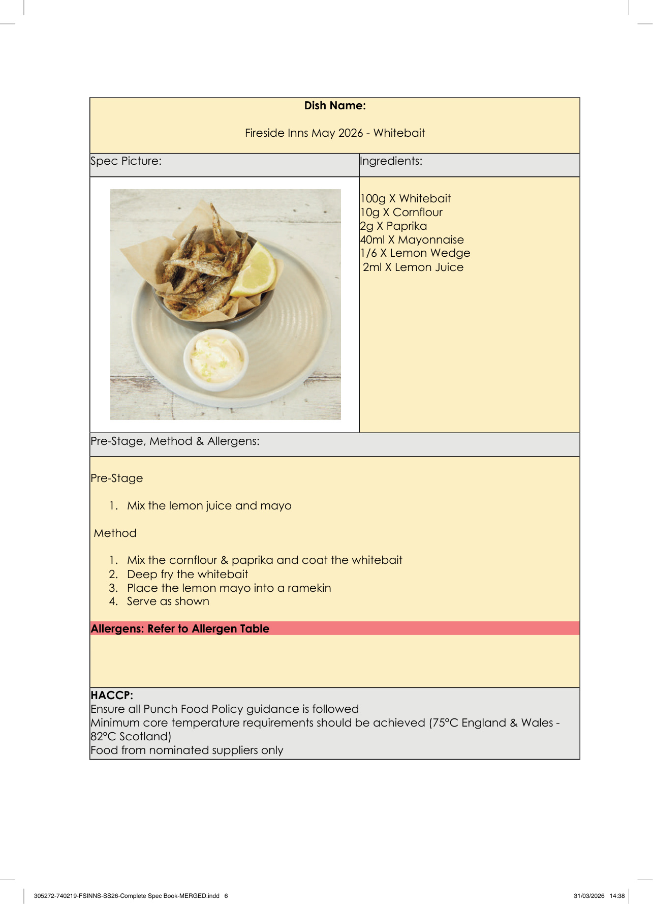 Whitebait spec sheet